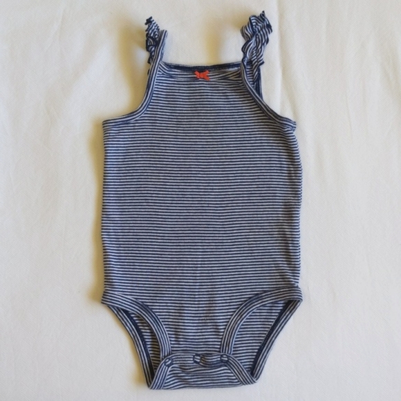 carter's navy striped flutter sleeve bodysuit diaper shirt 18 months baby girl - Picture 3 of 6